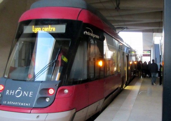 Arrival of the  Rhônexpress at the airport station