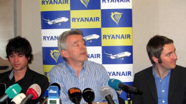 The press conference: Jonazthan Brisy, Michael O'Leary, Robin Kiely