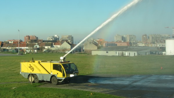 Water cannon salute from inside