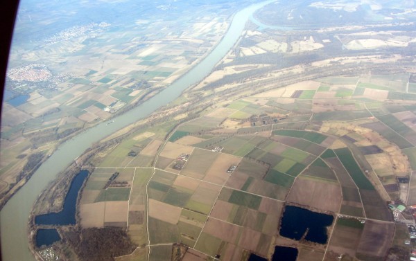 Flying over the Rhine river