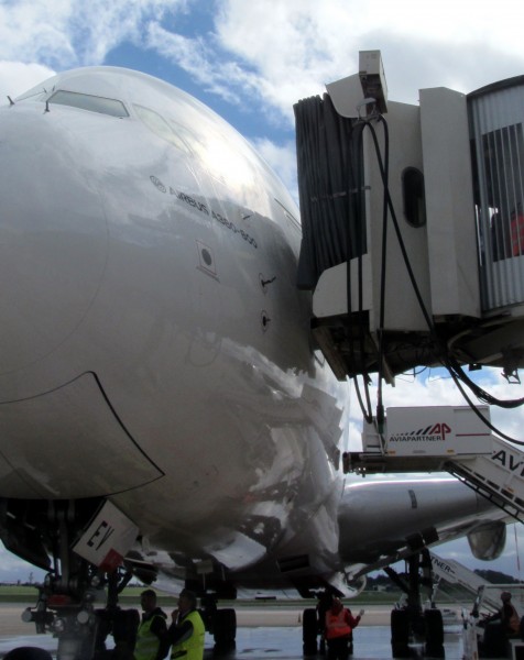 Jet bridge and two sets of stairs