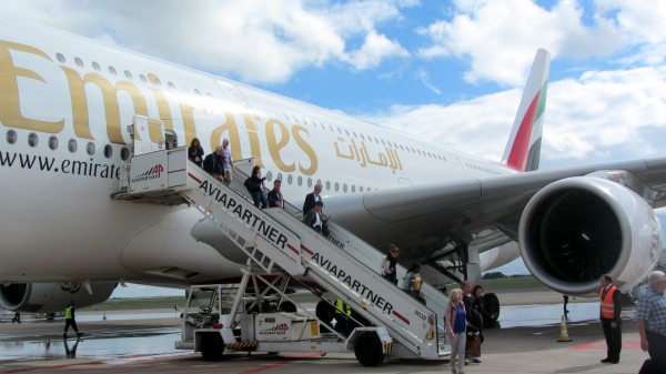 First passengers disembarking towards gate B31