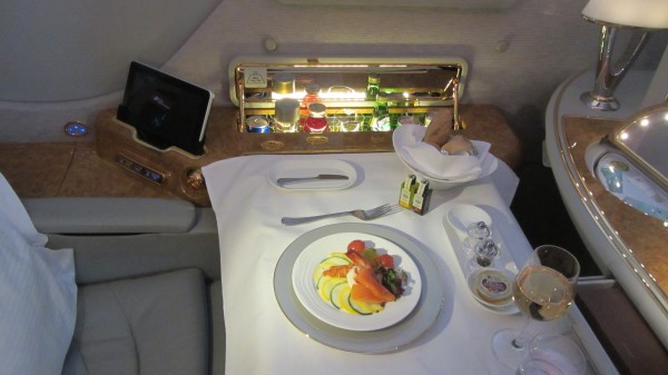 First class suite with meal (and two screens!)