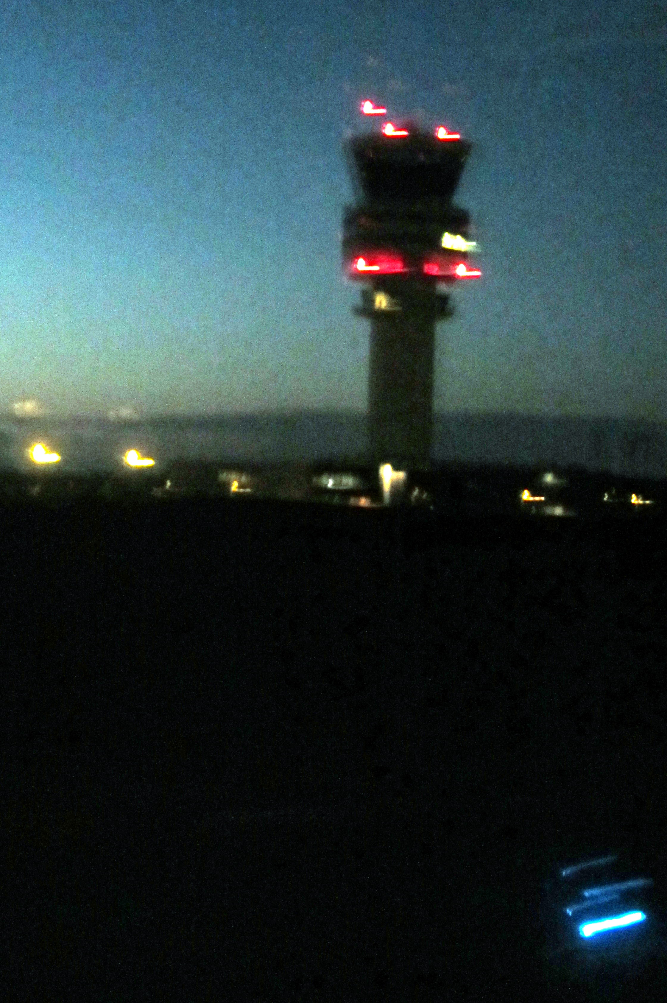 Brussels Tower in the night during taxi to runway 25R
