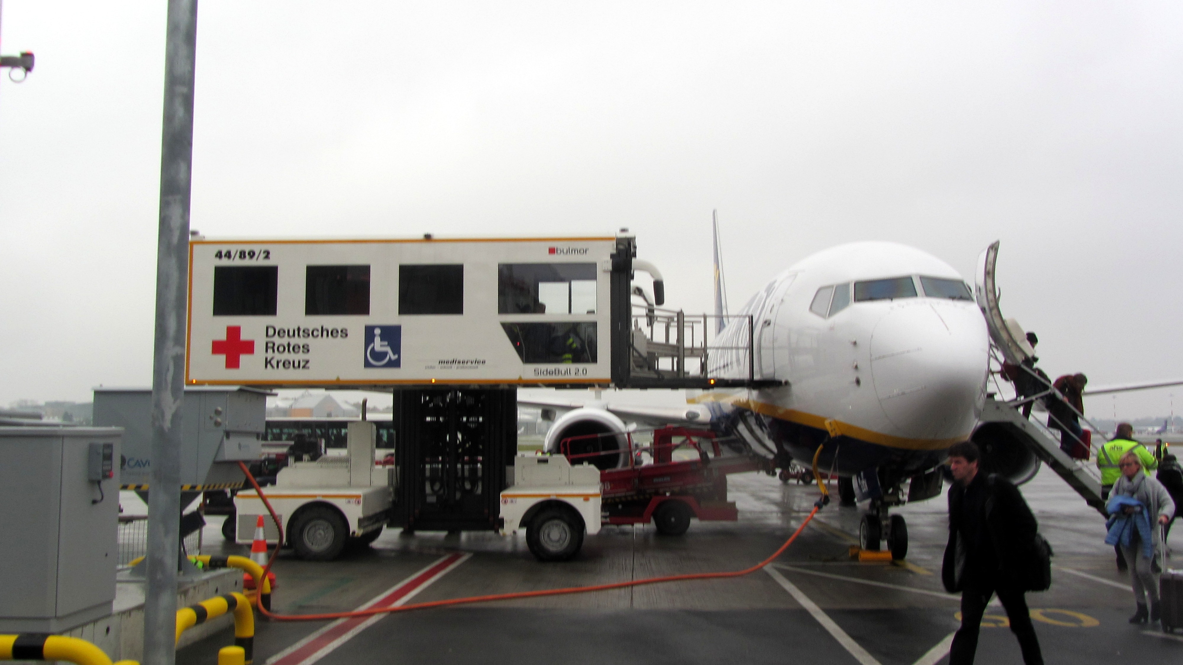 A special vehicle of the Red Cross for disembarking handicapped persons