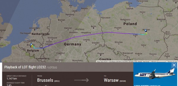 Itinerary LO232 Brussels-Warsaw