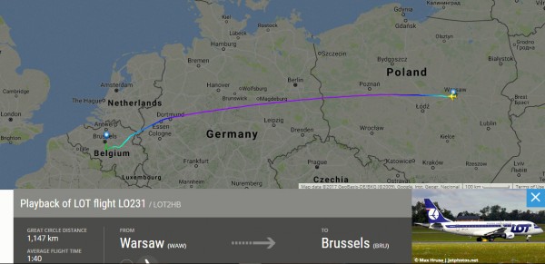 Itinerary LO231 Warsaw-Brussels