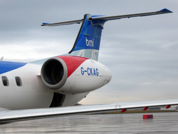 The tail of the ERJ145 with the registration