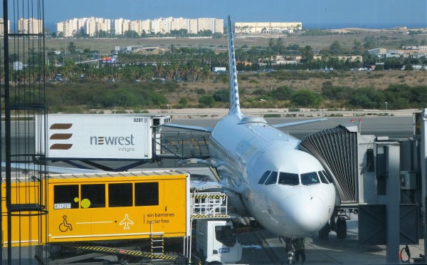 Airbus EC-LVO docked at Gate C45 after arrival from AMS