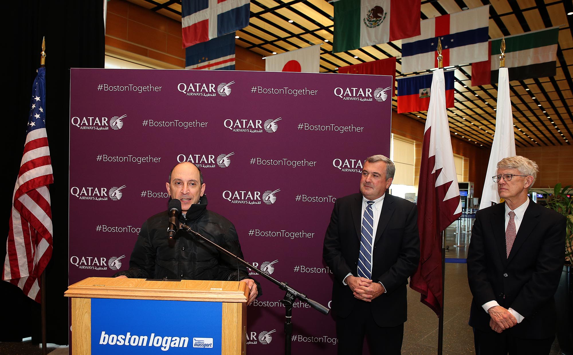 Ceremony witnessed by dignitaries and passengers as airline marks the start of recent services between Doha and Boston Qatar Airways Boston