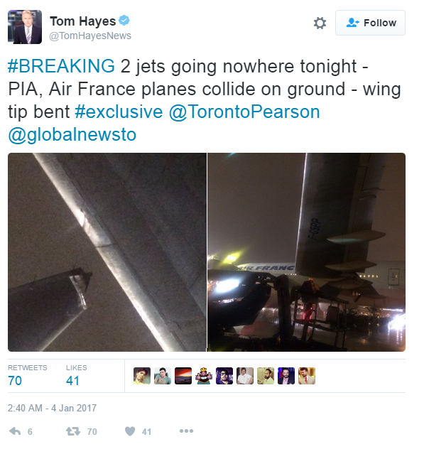 2 Boeing 777 clip wings at Toronto Pearson International (PIA and Air France)