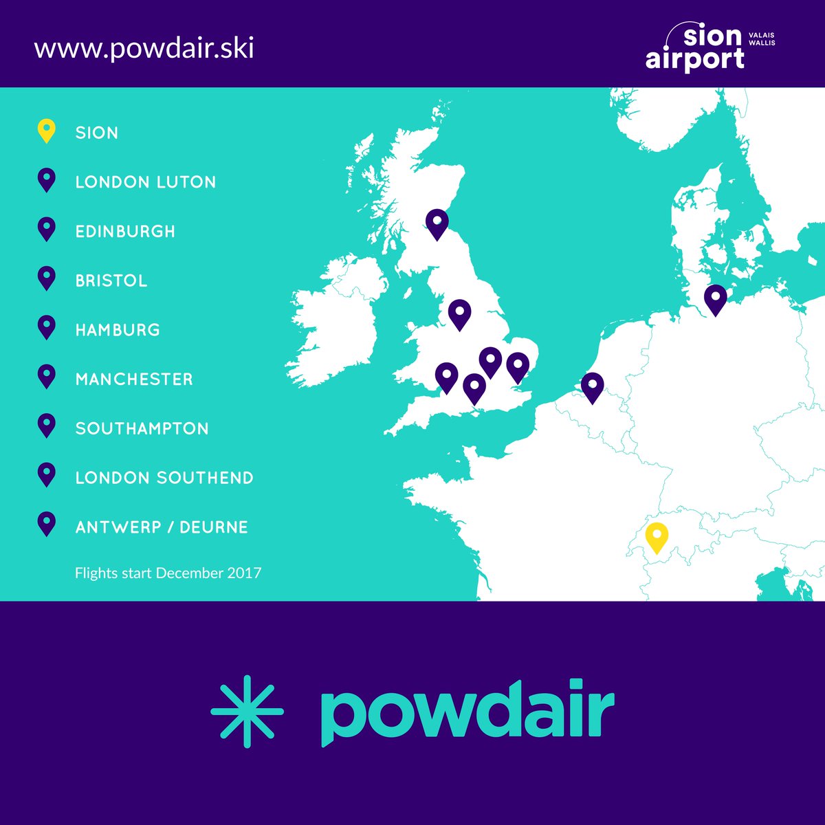 PowdAir to connect Sion Airport with 8 European destinations, including Antwerp Airport