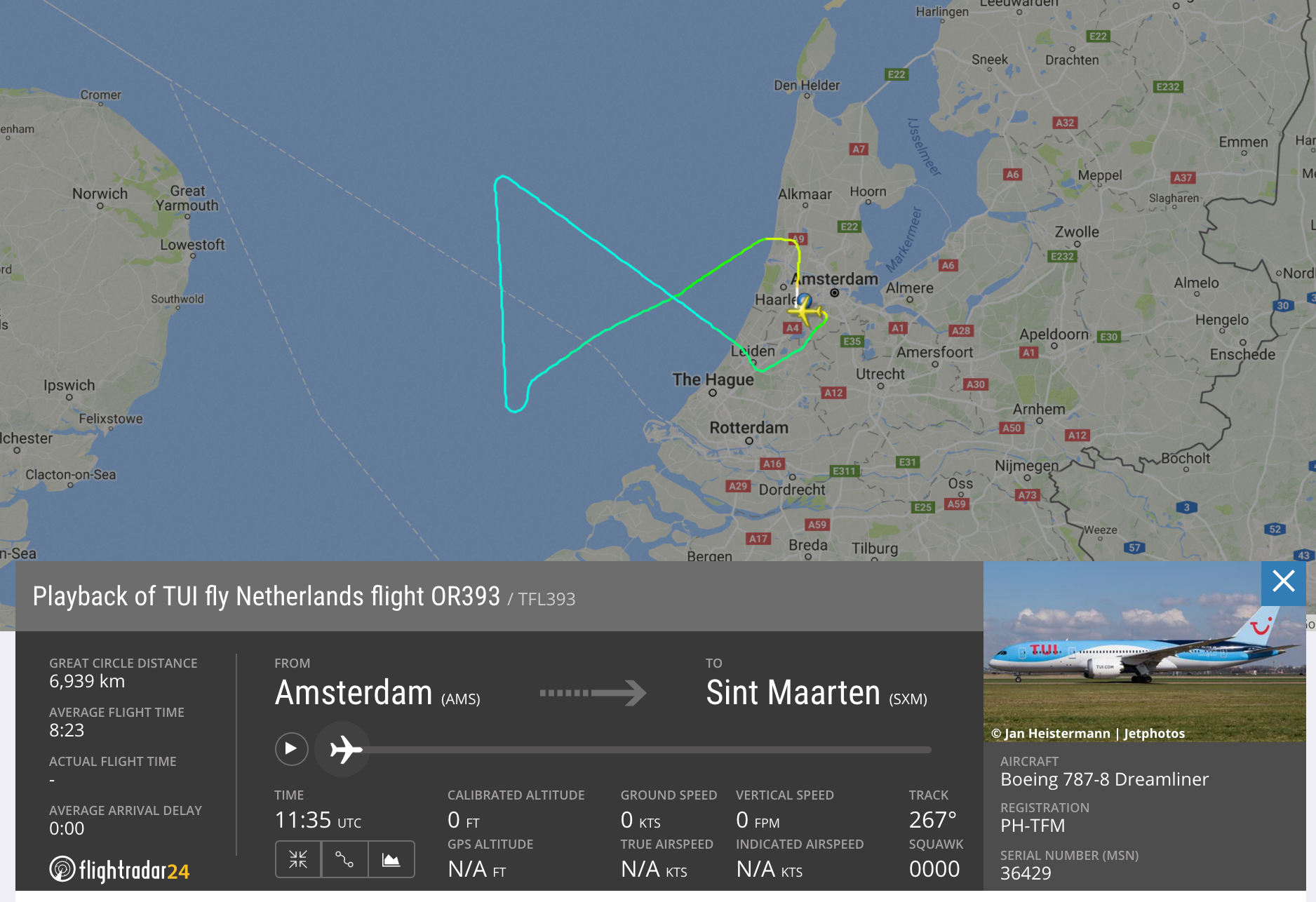 TUIfly Dreamliner to Saint Martin returned to Amsterdam today due to technical issue with the slats #OR393