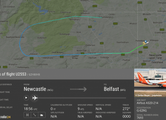 EasyJet A320 Newcastle to Belfast is returning to Newcastle #U2553