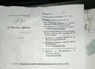 Congolese Civil Aviation Authority decided to reduce the daily Brussels Airlines flights to Kinshasa to four per week with immediate effect