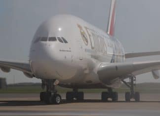 Emirates Airline Airbus A380 hit by drone (?) during approach Nice Airport, France