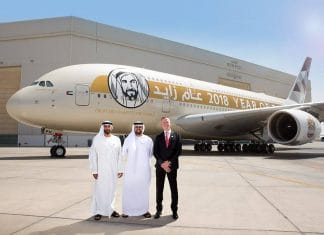 HH Sheikh Theyab bin Mohamed bin Zayed Al Nahyan marks the launch of Etihad Airways’ “Year of Zayed” A380 aircraft