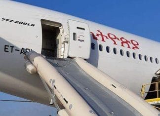 Inadvertent slide deployment on Ethiopian Airlines Boeing 777 at Brussels Airport