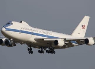 Plane spotters catch of the day at Brussels Airport: a U.S. Air Force Boeing E-4B “nightwatch”