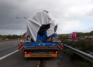 Lorry transporting a Rolls Royce jet engine for Lufthansa hit the underside of a bridge