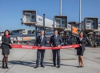 Hamburg Airport and Emirates present A380 gate with three boarding bridges