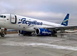 Yakutia Airlines Sukhoi Superjet 100-95B suffers a runway excursion after landing at Yakutsk Airport