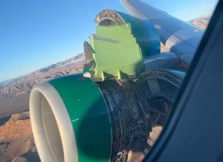 Right hand engine cowl of a Frontier Airlines Airbus A320 broke loose after take-off from Las Vegas Airport