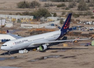 Brussels Airlines Airbus A330 (OO-SFN) is undergoing salvage at the Pinal Airpark in Arizona