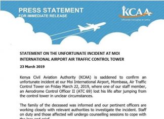 Air traffic controller jumps out of Mombasa control tower and dies