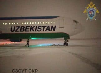 Uzbekistan Airways Boeing 767 runs off runway end during heavy snowfall at Saint Petersburg