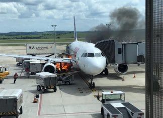 Luggage loader positioned next to LATAM Brasil Airbus A320 catches fire at Belo Horizonte, Brazil