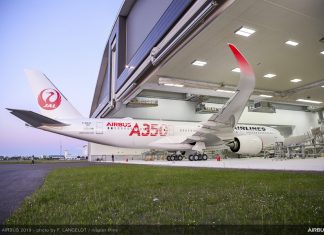 First Japan Airlines Airbus A350-900 rolls-out of paint shop
