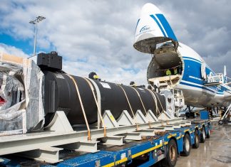 A 40-t part made by Jan De Nul in Belgium shipped by AirBridgeCargo from Frankfurt to Singapore