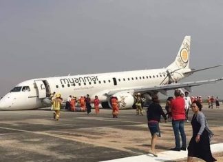 Myanmar National Airlines Embraer 190 nose gear-up landing at Mandalay, Myanmar