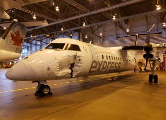 Air Canada Jazz Bombardier Dash 8-300 severely damaged after collision with fuel truck