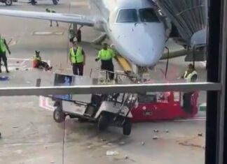 Wild scene at Chicago’s O’hare airport as beverage cart goes spinning out of control