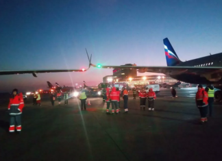 Two Aeroflot Airbus A320s clip wings at Moscow Sheremetyevo Airport, Russia