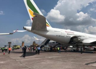 Ethiopian Airbus A350 and Turkish Cargo Airbus A330 clip wings at Kinshasa N’djili Airport, DR Congo