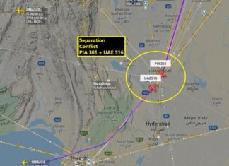 Loss of separation between two Boeing 777 (PIA and Emirates) above Pakistan