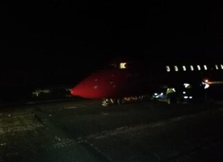 Rusline Bombardier CRJ-100ER loses nose gear upon landing at Tomsk Airport, Russia