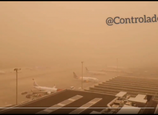 Sandstorm above the Canary Islands reduces air traffic to about zero on airports busiest day