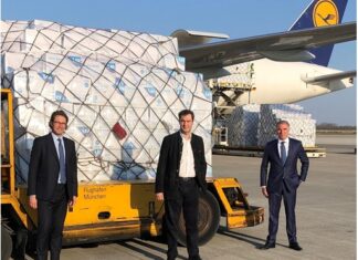 Eight million protective masks arrived in Munich on a Lufthansa Boeing 777F