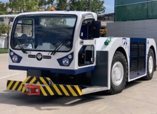 Fully-electric aircraft pushback tractor undergoing trials at major international airport