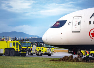 Air Canada Boeing 787-9 Dreamliner ends up in the mud during taxi at Vancouver