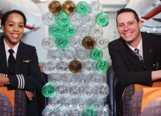 easyJet has introduced new cabin crew and pilot uniforms made from recycled plastic bottles