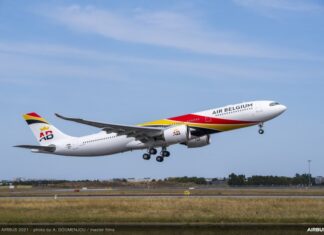 Air Belgium’s new Airbus A330-900 first time in the air with new livery