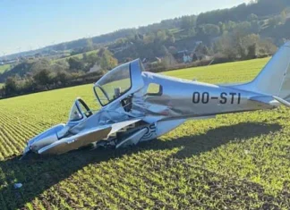 A Sonaca 200 prototype plane crashes in Yves-Gomezée in the Belgian province of Namur