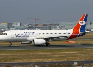 First commercial flight after six years in Sanaa, the capital of Yemen