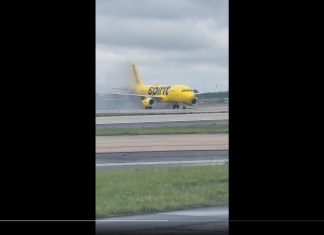 Spirit Airlines main gear brakes overheat, small fire quickly extinguished