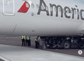 Tug (and driver) get stuck underneath American Airlines Boeing 737-800 during towing mishap
